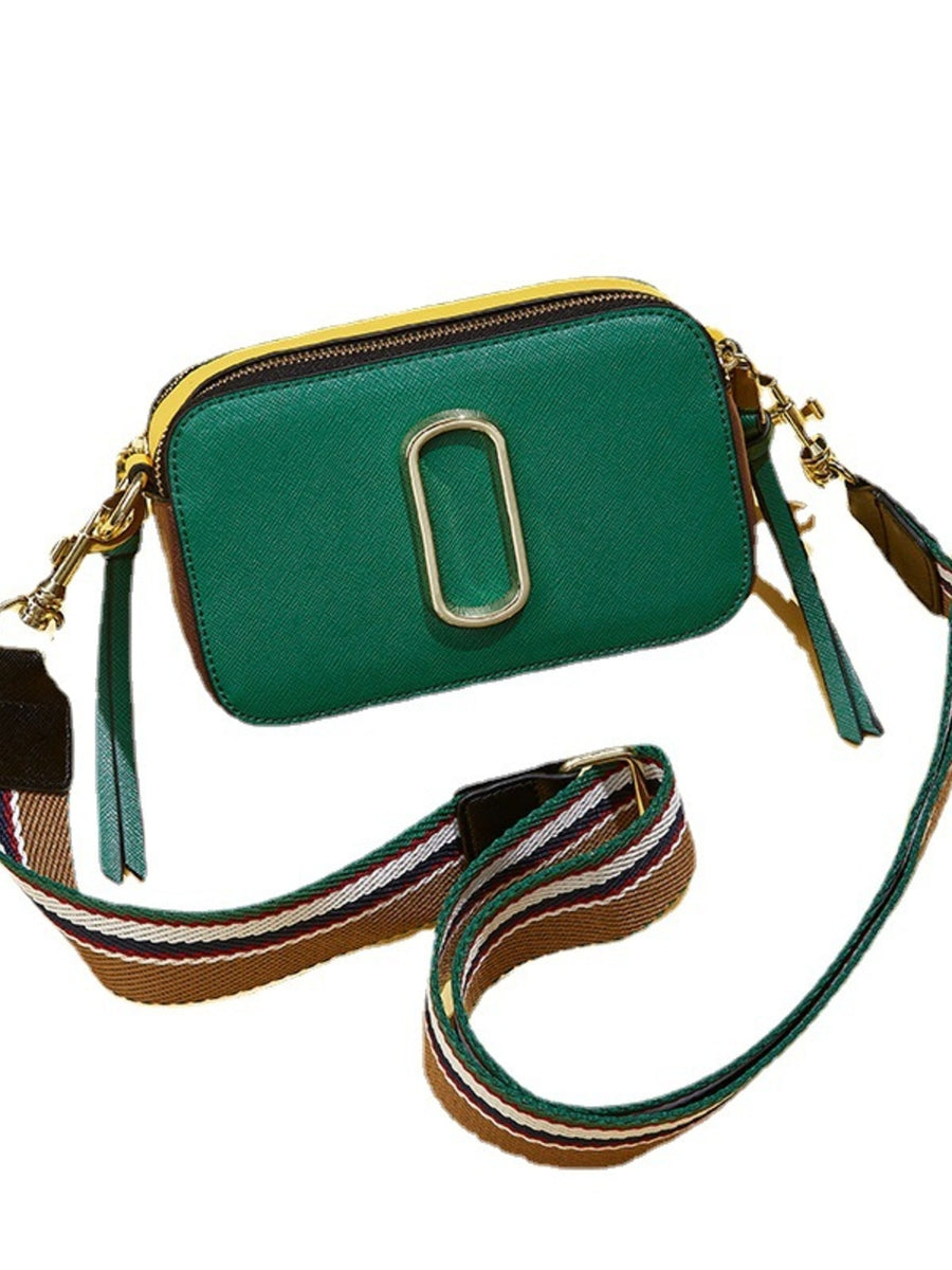 Color-Block Crossbody Chest Bag in Dark Green with adjustable strap