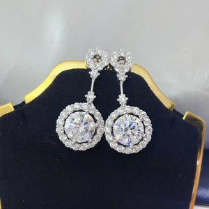 Platinum-Plated,925 sterling silver,Moissanite,Zircon (accent stones) Carat weig earrings in Gum Leaf with round silhouette