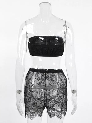 lounge set in Black with lace and mini