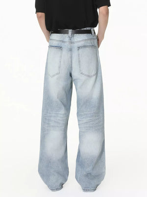 light blue wide-leg jeans with pocketed and not applicable