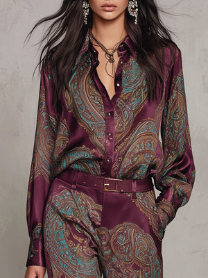 Burgundy matching set with full-length and button-front