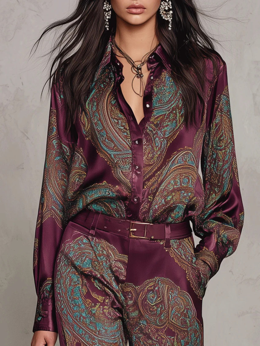 Burgundy matching set with full-length and button-front