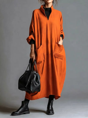 minimalist midi dress in White with mock neck