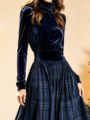 two-piece set featuring plaid in Navy with 100% polyester Care instructions: Machine wash cold texture