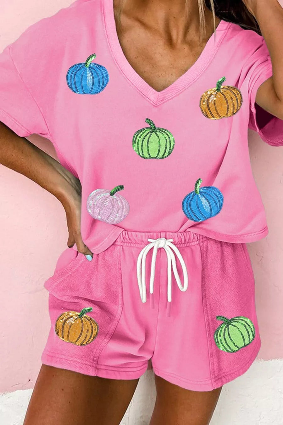 Fuchsia Pink pajama set with hip-length and pullover