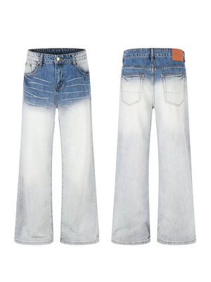 medium blue jeans with full-length and button-front