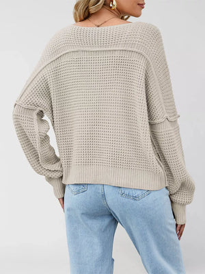 pullover sweater in light grey with waffle-knit and waffle-knit