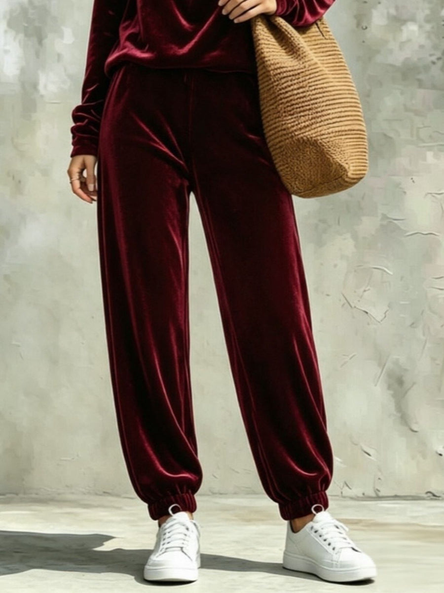 Velvet Cowl Neck Top And Pants Set Plus Size in black