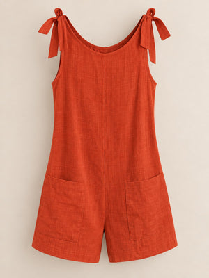 resort romper in Orange Red with scoop neck