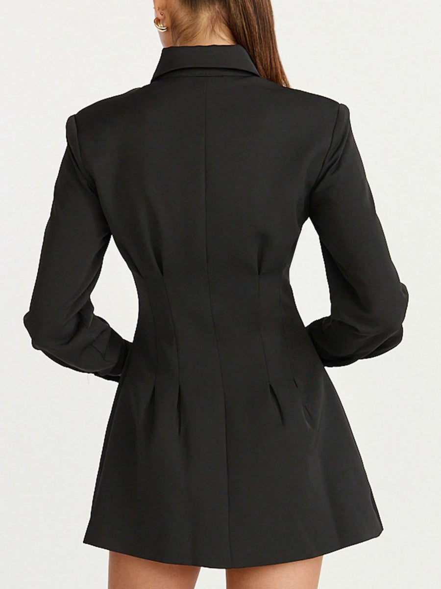 Brown mini dress with ruched and long sleeve