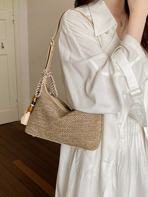 knit fabric Imported Size & shoulder bag in sage green with curved silhouette