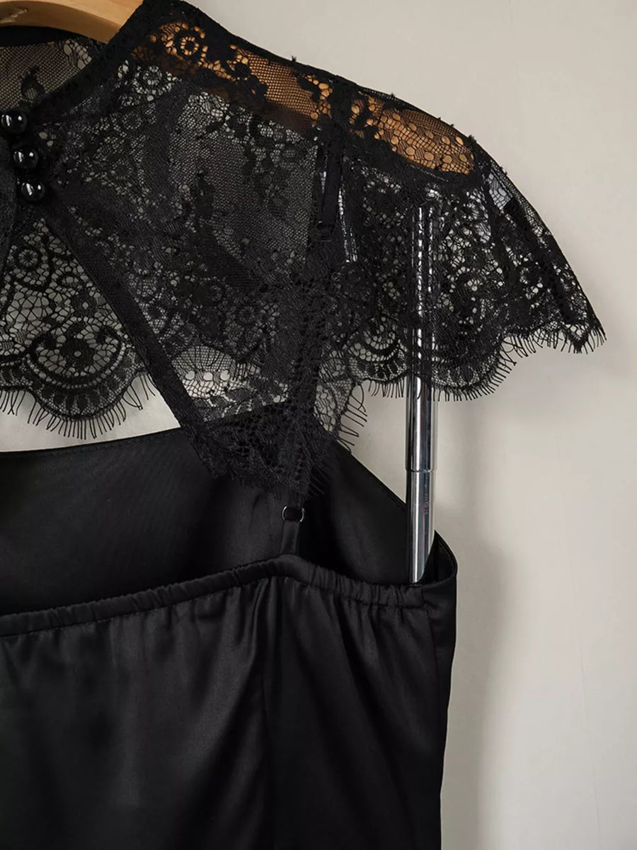 mini dress in Black with square neck and spaghetti strap