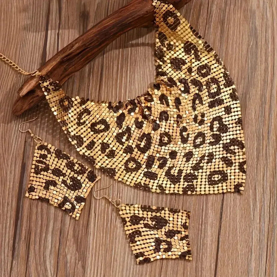 dark brown jewelry set featuring 2-piece set and leopard-print