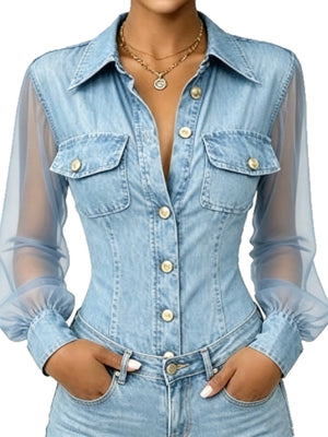 modern button-up shirt in Light Blue with collared