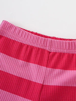 Toddler pink and red striped ribbed flare pants with elastic waistband