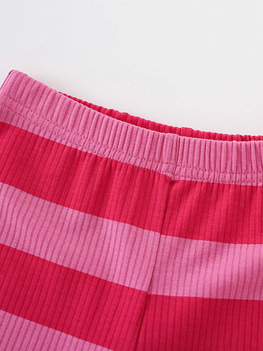 Toddler pink and red striped ribbed flare pants with elastic waistband