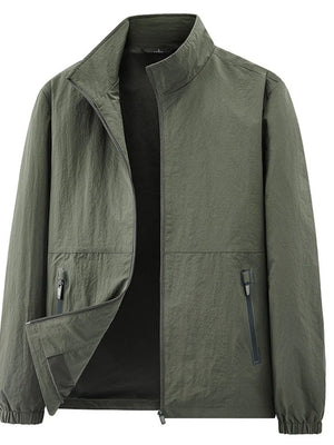 Men's Plus Size Zip Up Long Sleeve Jacket in Army Green with pocketed