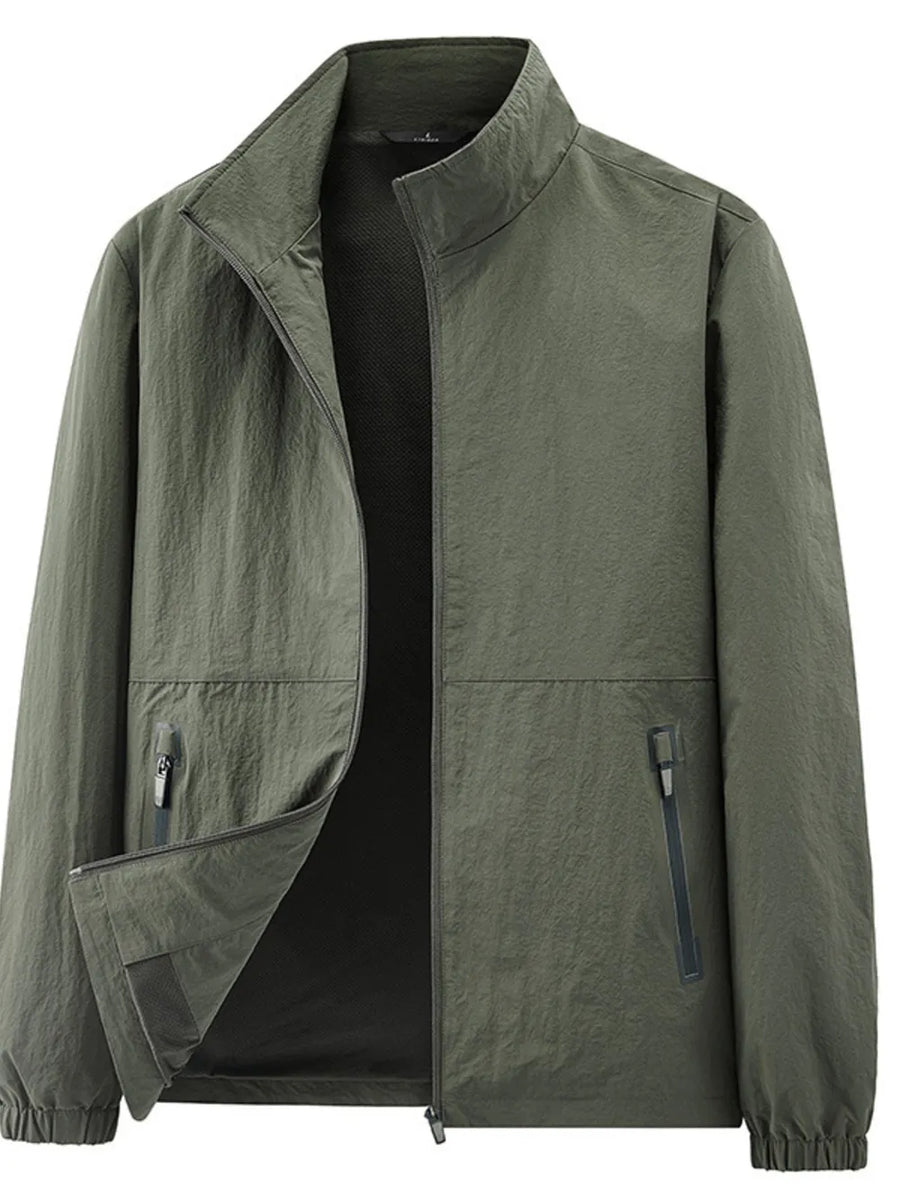 Men's Plus Size Zip Up Long Sleeve Jacket in Army Green with pocketed