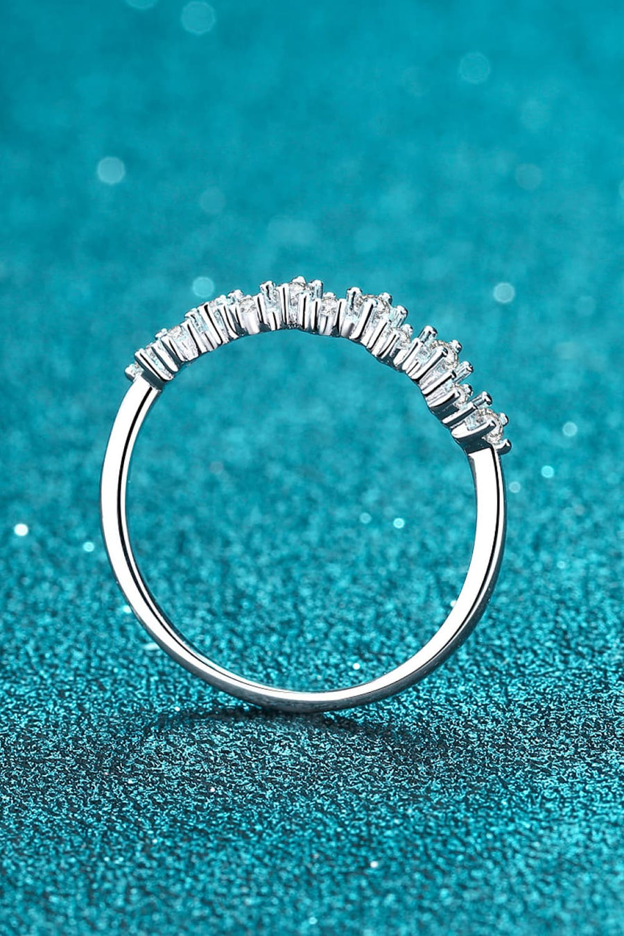 Silver zigzag ring with diamond cluster detail