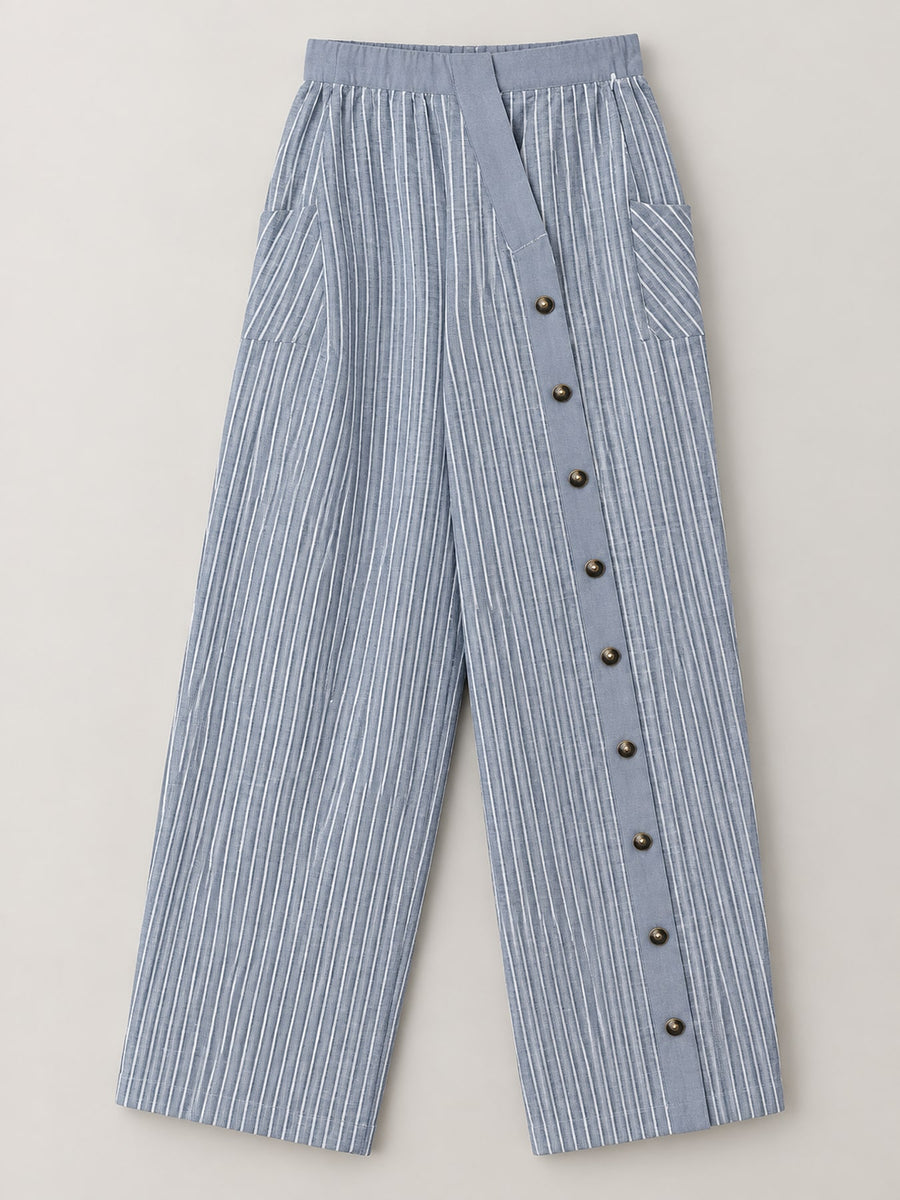 Gray wide-leg pants with full-length and pull-on