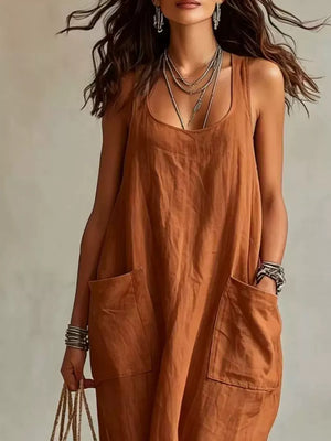 White loose maxi dress with scoop neck