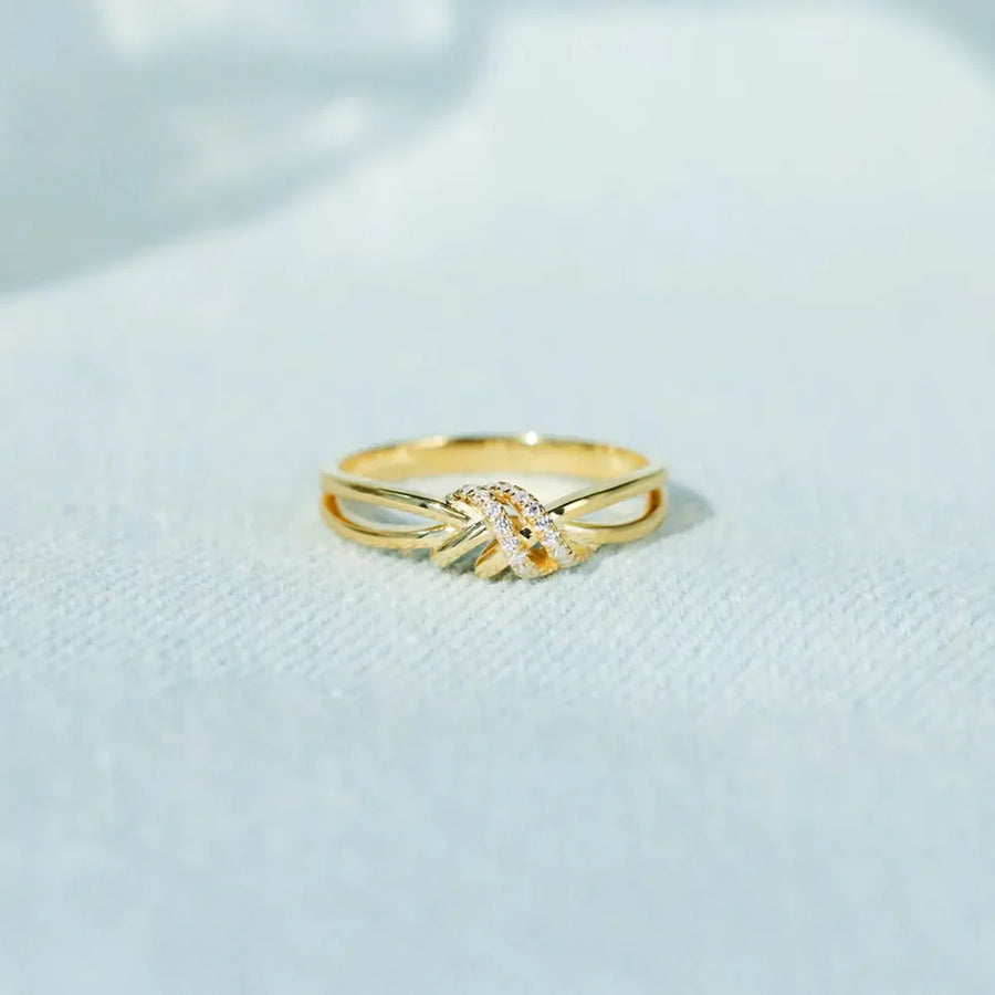 Gold knot ring with diamond accents, 18K gold-plated