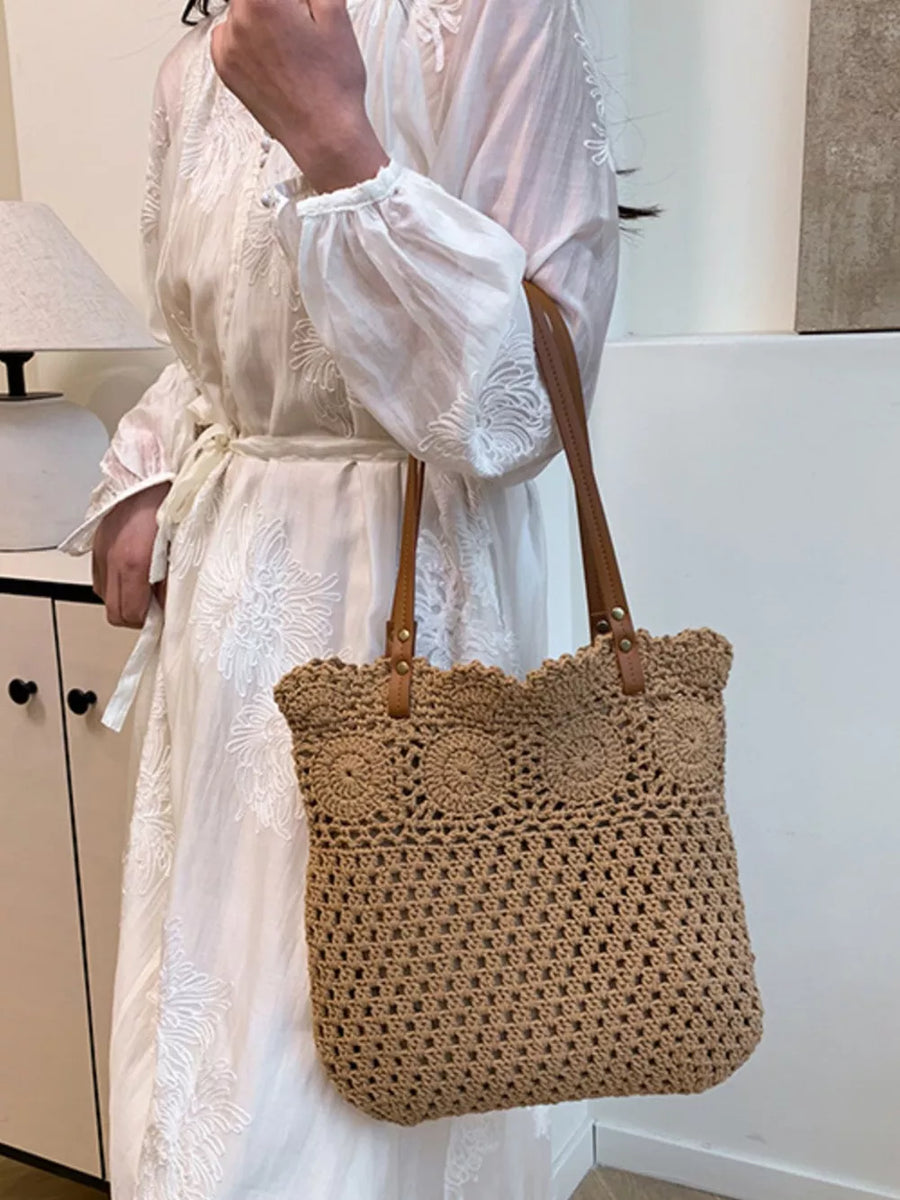 tote in Khaki with crochet and crochet knit