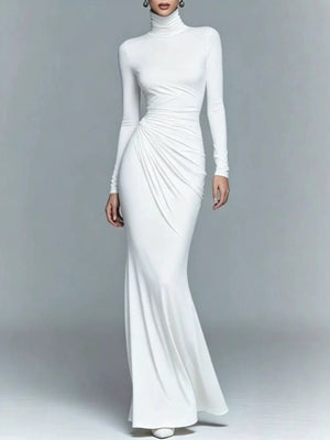Black fitted maxi dress with turtleneck
