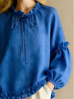 100% polyester Care instructions: Machine wash cold blouse in Light Indigo with relaxed silhouette