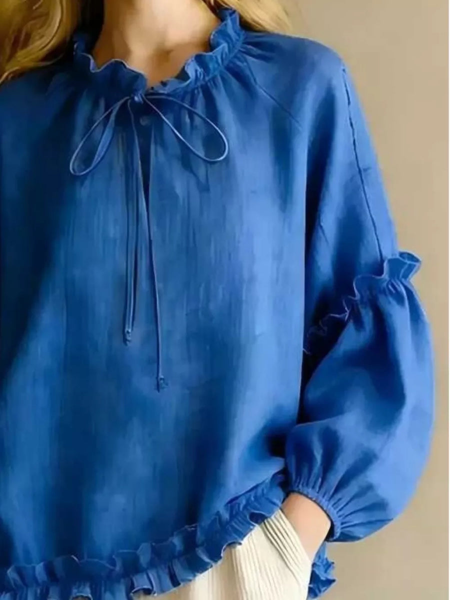 100% polyester Care instructions: Machine wash cold blouse in Light Indigo with relaxed silhouette
