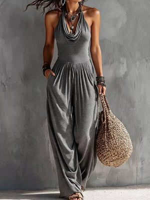 jumpsuit in slate gray featuring pocketed and relaxed fit