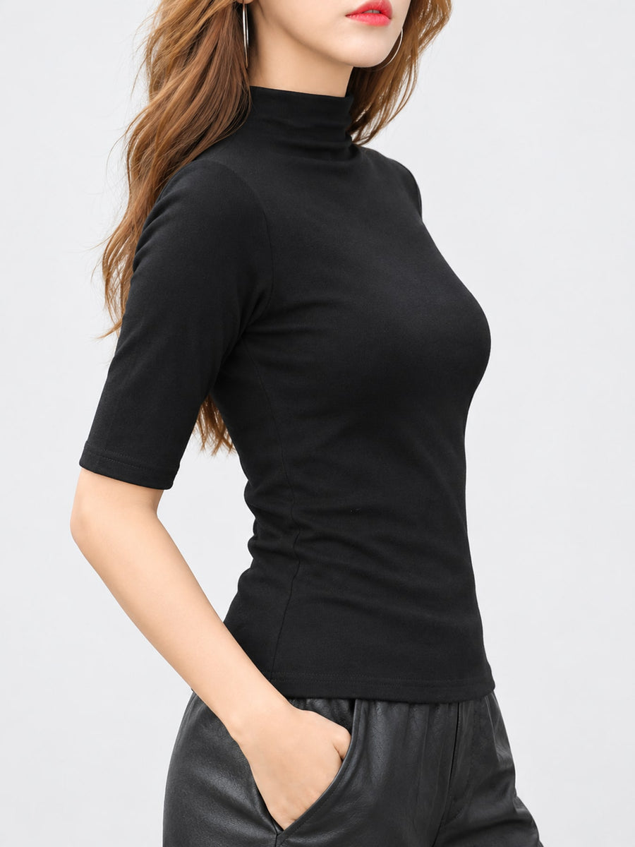 Coffee fitted t-shirt with mock neck