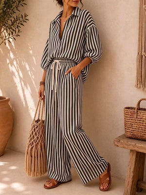 black lounge set with striped and collared