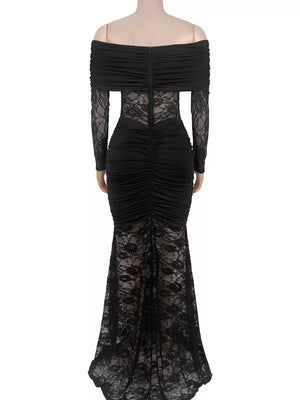 maxi dress in red with lace and maxi