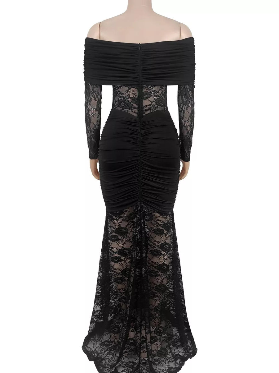 maxi dress in red with lace and maxi