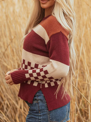 Multicolor pullover sweater with hip-length and pullover