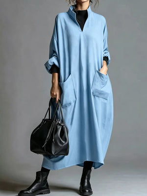midi dress in Khaki with mock neck and long sleeve