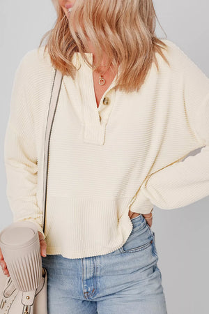 Corded Texture Lantern Sleeve Henley Sweatsuit option 6