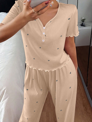 pajama set in Pink with ribbed and waist-length, full-length