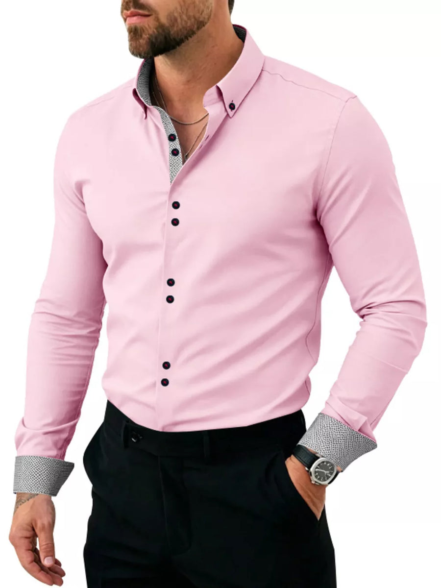 Men's Slim Fit Contrast Trim Shirt Plus Size in Dark Gray with button-down collar