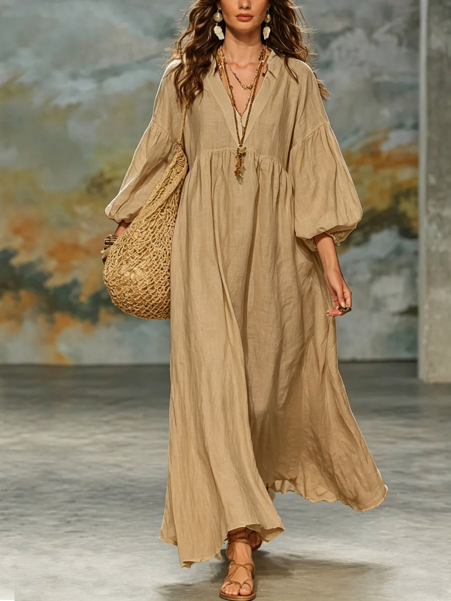 100% polyester Care instructions: Machine wash cold maxi dress in Khaki Color with A-line silhouette