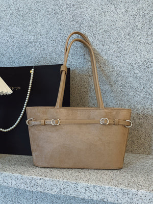 Decorative Buckle Shoulder Bag in Khaki with decorative buckle