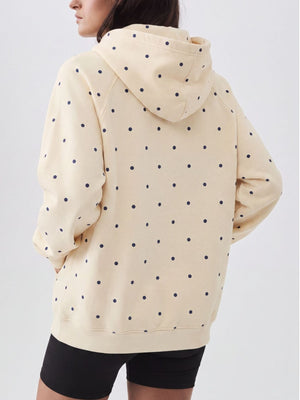 pullover hoodie in navy blue with pocketed and hip-length