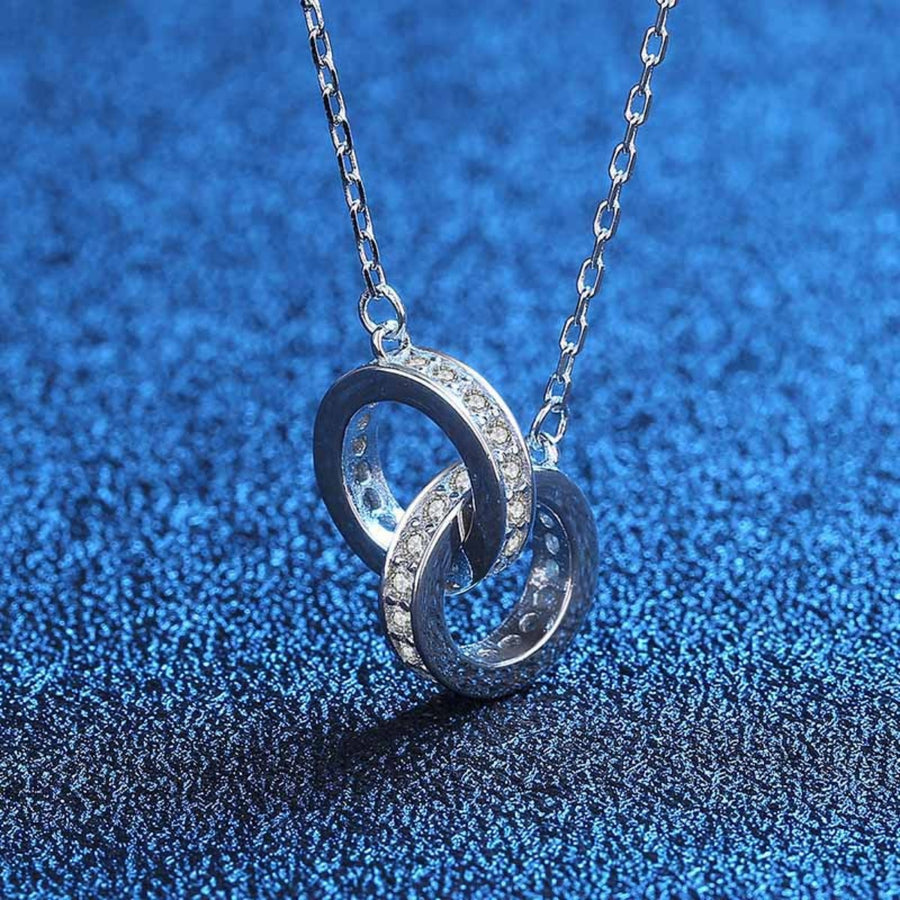Silver double circle pendant necklace with crystal accents