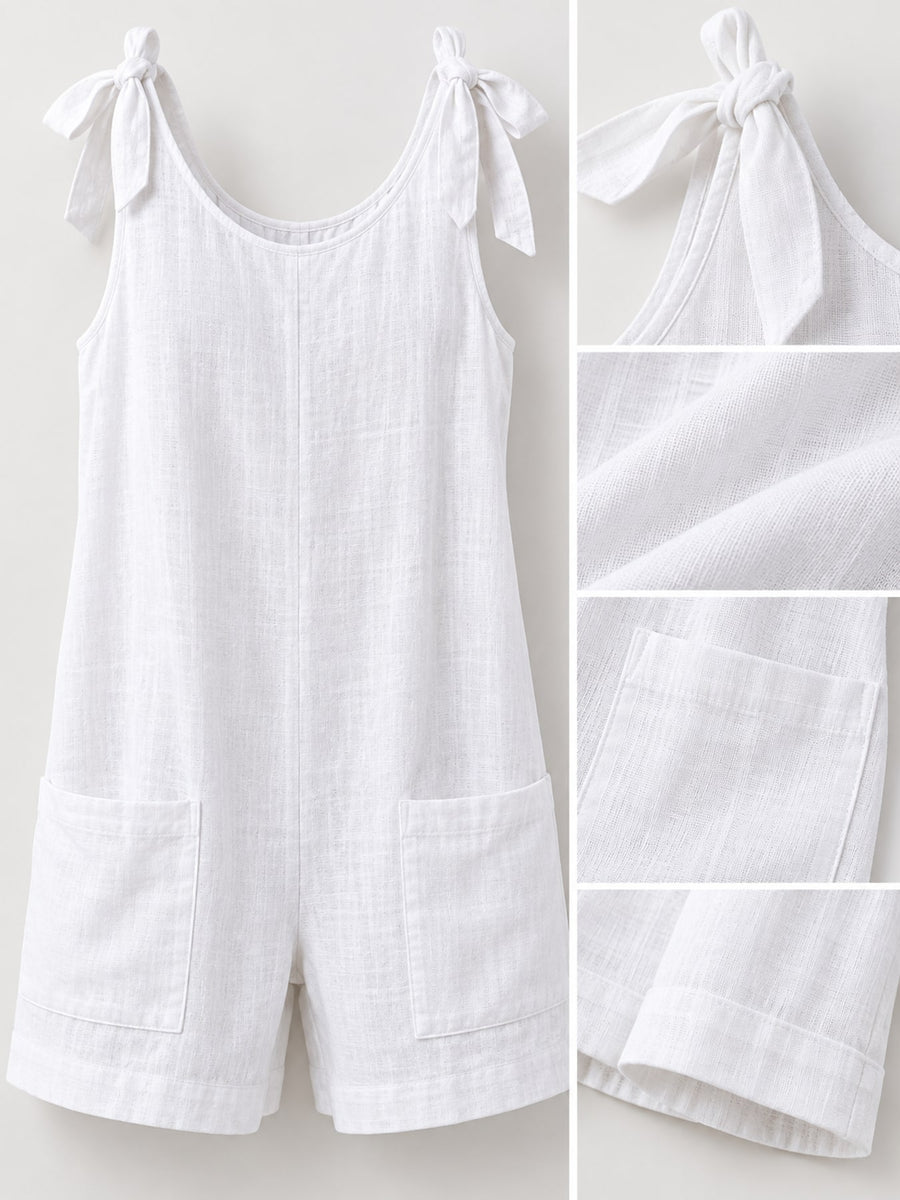 Ramie (70% to less than 80%) blended with spandex romper in Gray with relaxed silhouette
