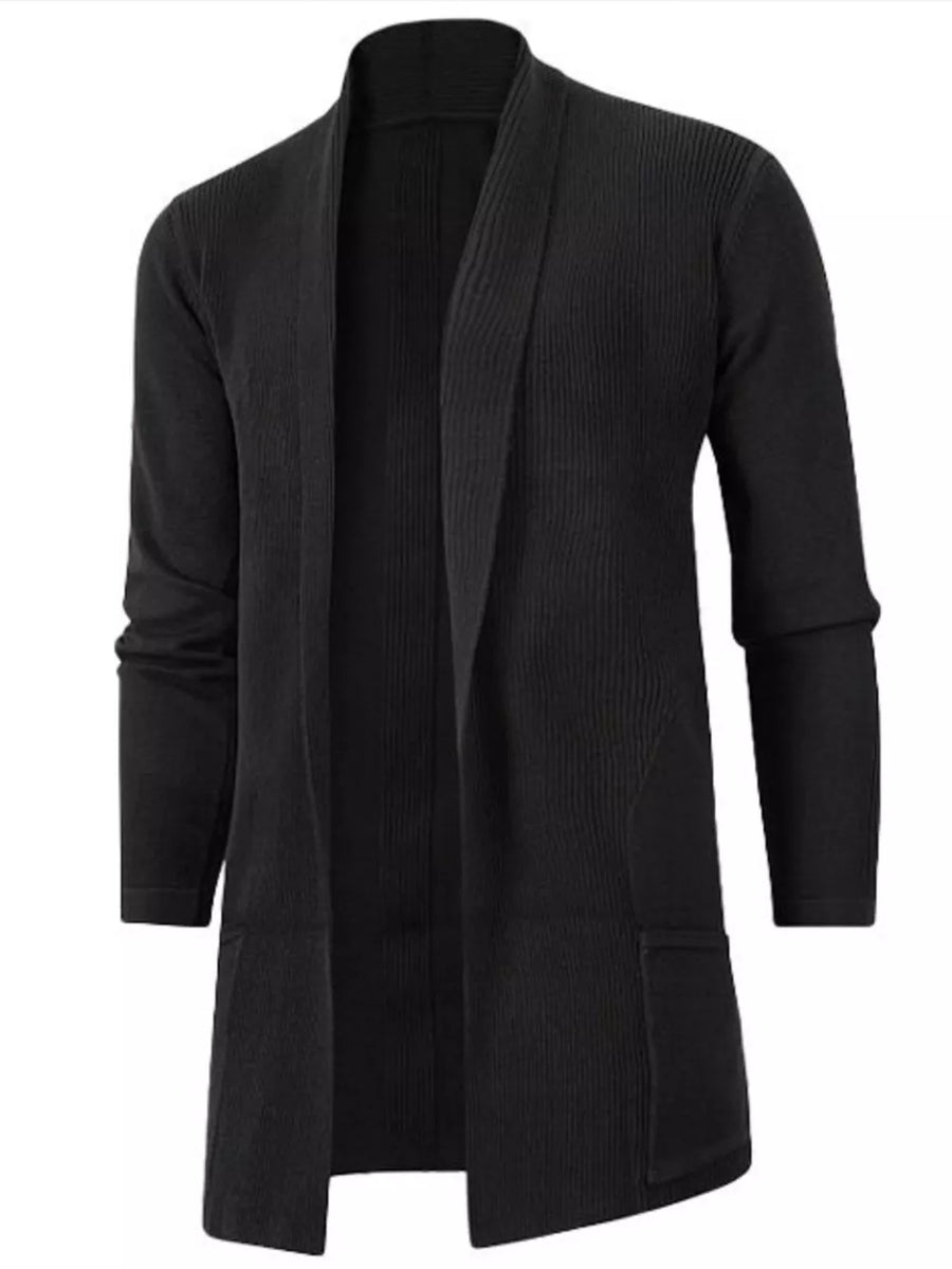 cardigan in black featuring ribbed and regular fit
