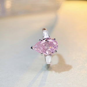 Prong-Set 925 Sterling Silver Zircon Teardrop Ring in pink with teardrop cut zircon