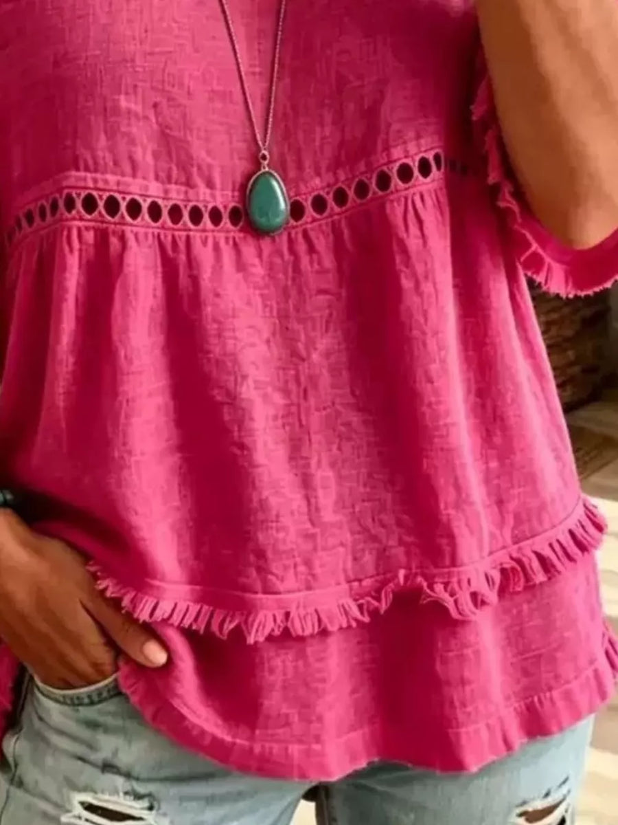 100% polyester Care instructions: Machine wash cold blouse in Lavender with relaxed silhouette