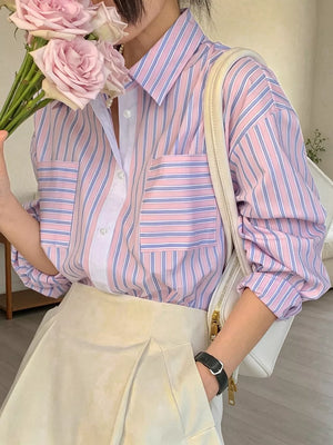 Blue button-down shirt with pocketed and long sleeve