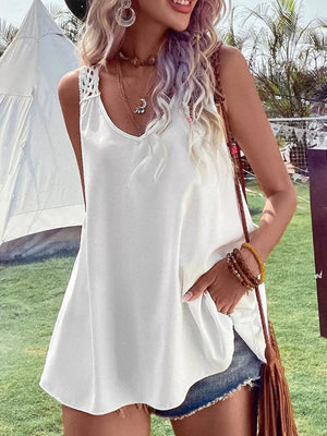 ivory tank top with hip-length and pullover